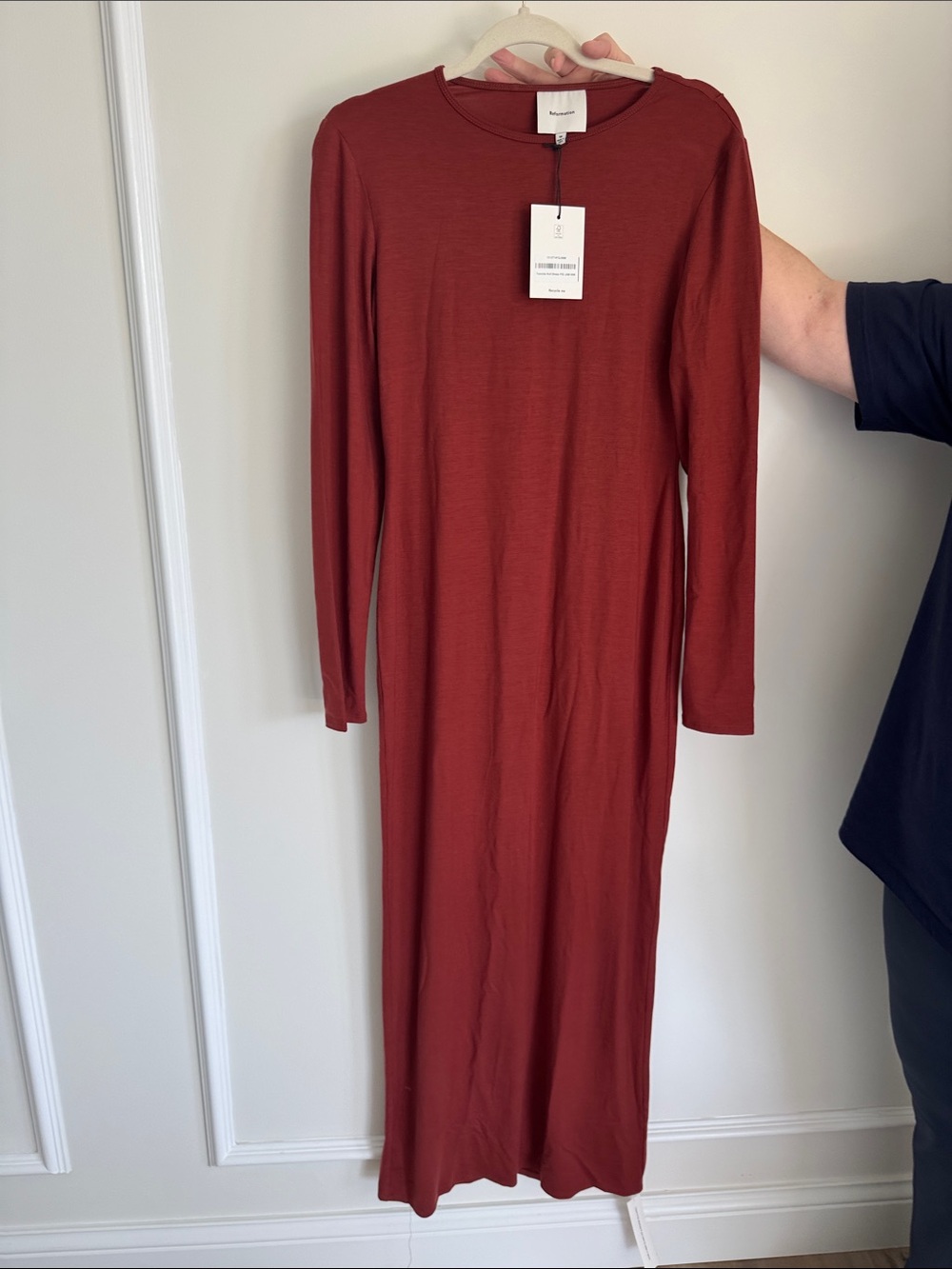 Reformation Long-Sleeve Maxi Dress in Rust Red